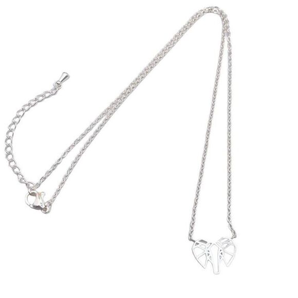Sterling Silver Plated Origami Elephant Pendant Necklace - Picture 1 of 4